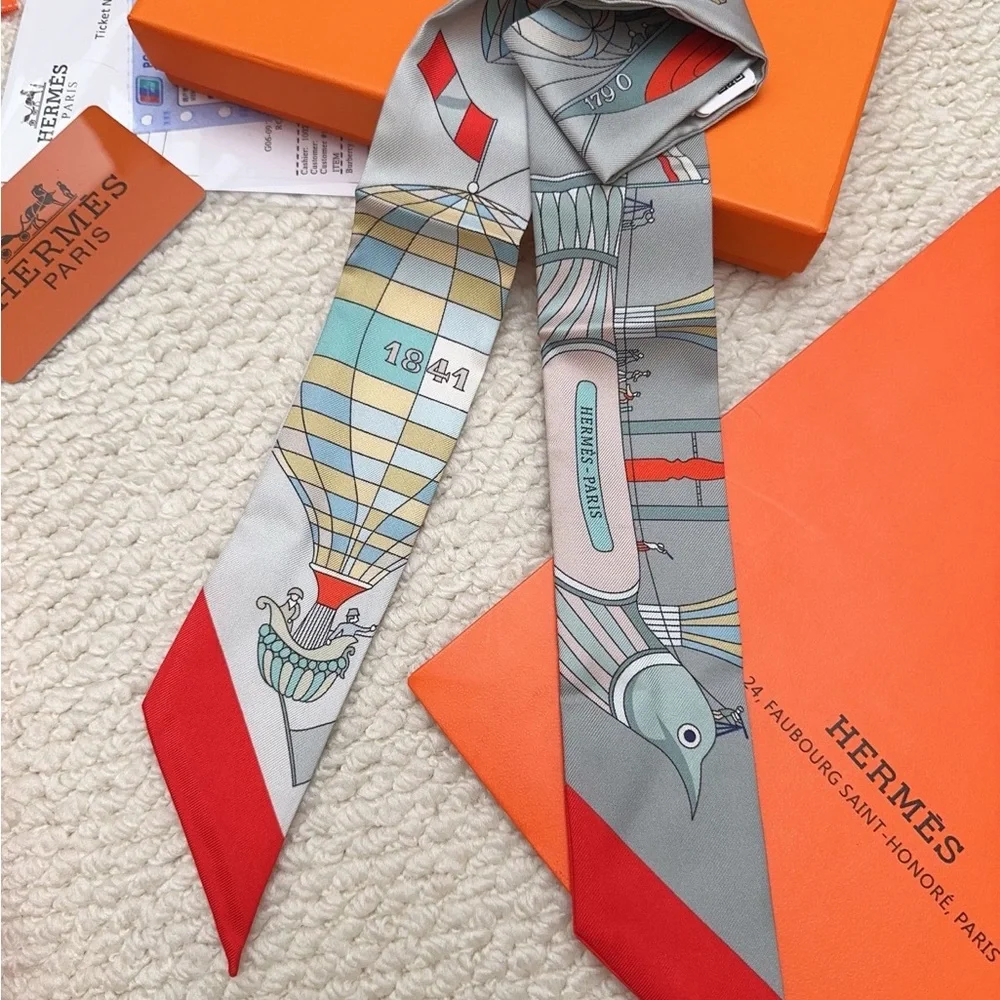 🍊 HERMÈS New Twilly Scarf "Dream of Soaring" Silk - Picture 8 of 9